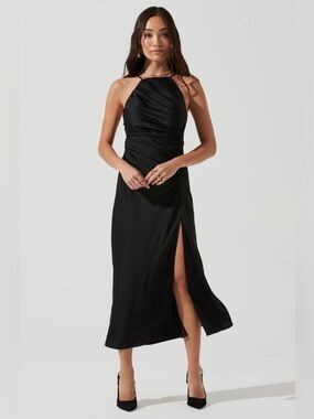 ASTR The Label Size Small Black Halter Satin Ruched Dress